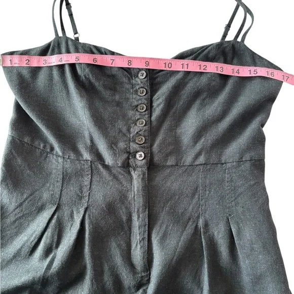 Urban Outfitters Linen Blend Black Fitted Buttoned Romper Shorts Strappy Large - Picture 6 of 11